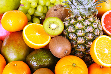 Assortment of exotic fruits close-up