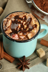 Cup of hot coffee with marshmallow