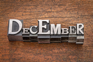 December month in metal type