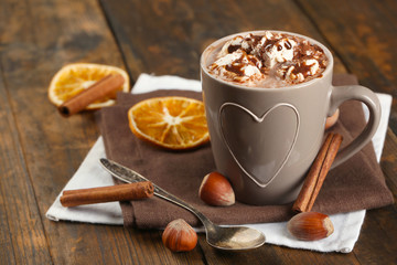 Cup of hot coffee with marshmallow