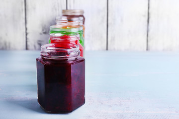 Homemade jars of fruits jam
