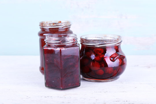 Homemade jars of fruits jam