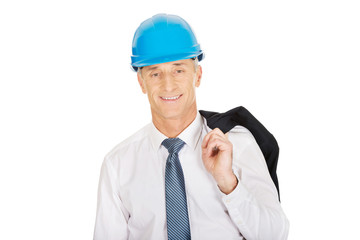 Portrait of engineer with jacket over his shoulder