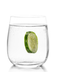 Glass with fresh cucumber, isolated on white