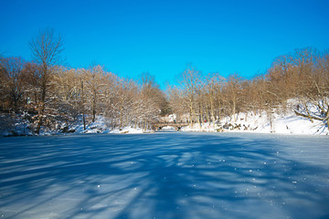 Central Park and Midtown Manhattan on clear winter day in middle