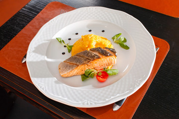 salmon steak in the bar