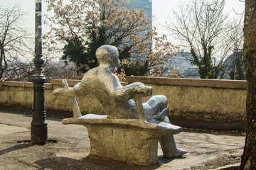 Public statue on bench on Upper town in Zagreb
