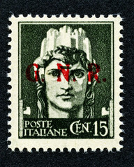 1943 Italy stamp: 15 Cent. overprint GNR