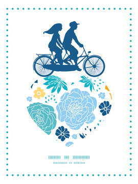 Vector blue and yellow flowersilhouettes couple on tandem