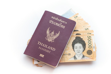 Thai passport with Korea Won currency bank notes