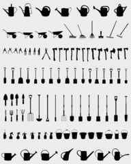 Black silhouettes of garden tools, vector