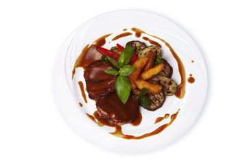 dish on a plate izolated on white