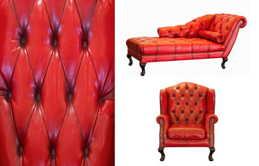 ventage red leather furniture on white background