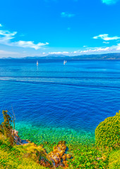 view to the sea from Hydra island in Saronic gulf in Greece. HDR - 78343595