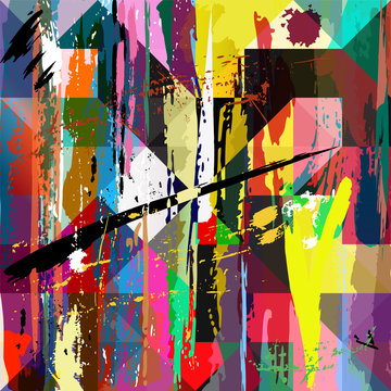 abstract background, with paint strokes, splashes and squares/tr