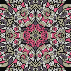 Seamless pink and brown mandala ornament. template for menu