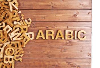 Word arabic made with wooden letters