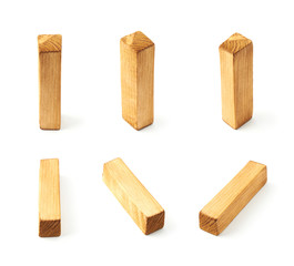 Set of six block wooden letters isolated