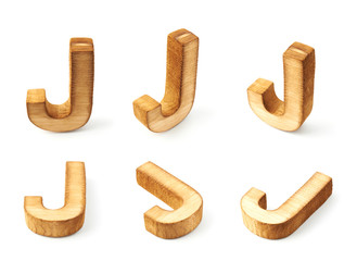 Set of six block wooden letters isolated