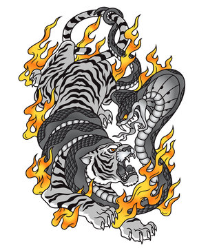 Tiger cobra fire tattoo graphic