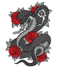 Naklejka premium Cobra roses tattoo graphic