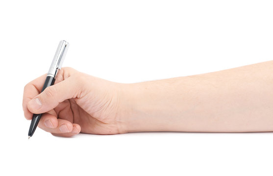 Male hand holding a pen