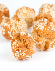 donut ball with white sesame on white background
