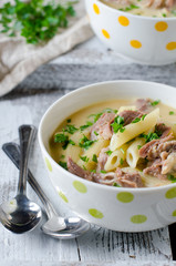 Chicken cream soup with pasta