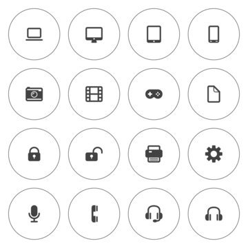 Flat icon set for web and mobile. Technology icons