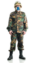 Soldier with a respirator