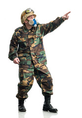 Soldier with a respirator