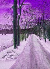 Oil painting of a winter landscape