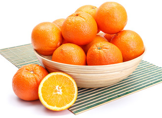 Oranges in wooden bowl