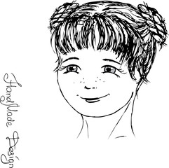 girl face painted by hand,  vector illustration