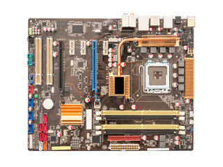 Printed Computer Motherboard Isolated On White