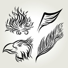 Hand drawn ink Eagle wing feather