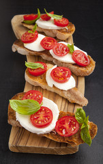 italian bruschetta with cherry tomatoes, mozzarella & fresh basi