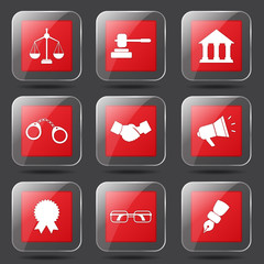 Law Sign Square Vector Red Icon Design Set