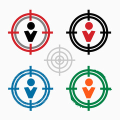 Pictograph of businessman on target icons background