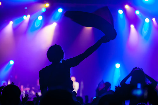 Cheering crowd having fun at a concert.