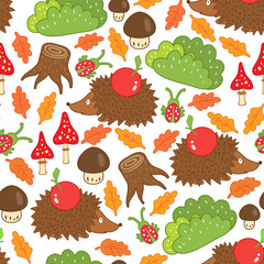 seamless pattern hedgehog in a forest clearing