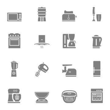 Kitchen appliances vector silhouette icon set