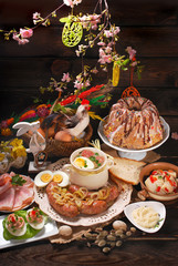 Fototapeta premium easter traditional dishes on rural wooden table
