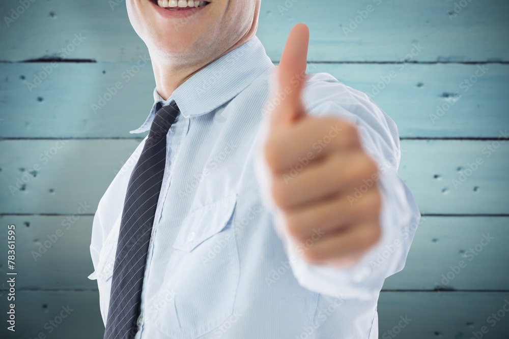 Poster composite image of businessman showing thumbs up