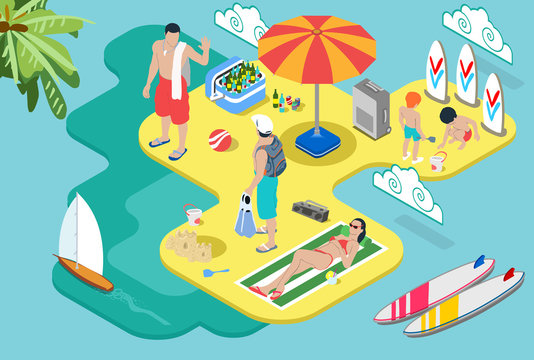 Isometric Beach Life - Summer Holidays Concept