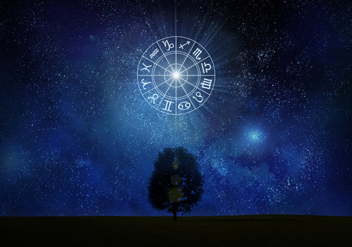 Zodiac signs tree silhouette