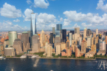 Fototapeta na wymiar New York Downtown Aerial View. Blurred Background.