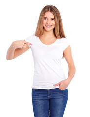 Fototapeta premium Template woman in white shirt