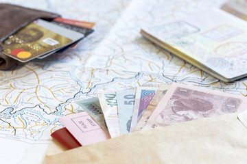 Desk of frequent traveler - top view