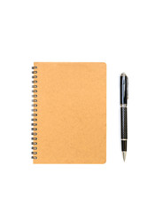 blank brown notebook with pen isolated